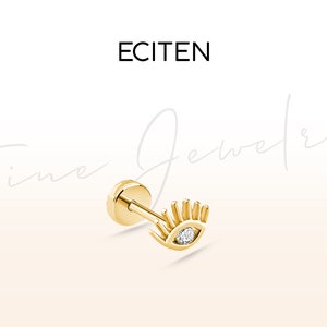 Boze oog traguspiercing / 18 G diamanten kraakbeenpiercing met schroefsluiting / 14 kt massief gouden minimalistische piercing / 6-8 mm staaflengte / cadeau voor haar