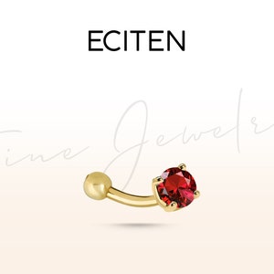 Rubin Solitär Augenbrauen Ring, Rook Barbell in 14K Gold, gebogener Barbell, Prong Set Piercing, 16G (1.2 mm) Knorpelpiercing, Geschenk für Sie