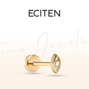 Boze oog kraakbeenhelix schroefpiercing,diamanten helixpiercing,14K massief gouden piercing,18G (1,0 mm), 8-6 mm staaflengte