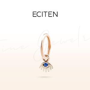 Boze oog saffier klikkerring, 14K massief gouden oorbel, enkele oorbel, 16G Daith hoepel clicker, 10-12 mm buitenste
