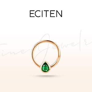 Kraakbeenhoepel, peergeslepen smaragdgroene clickerpiercing, enkele oorbel, 14K massief goud, 16G (1,2 mm)