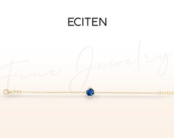 Sapphire Bracelet/ 14k Gold Sapphire Bracelet/ Sapphire Solitaire Bracelet/ Sapphire Prong Set Bracelet/ Dainty Bracelet/ Birthday Gift