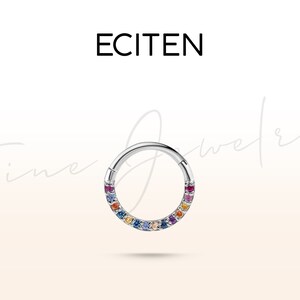 Rainbow Hoop Clicker Piercing in 14K Solid White Gold