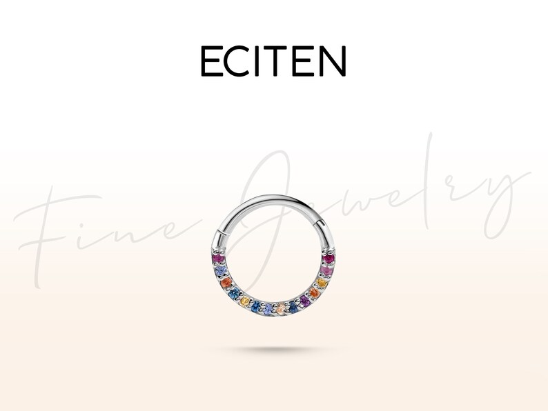 Rainbow Hoop Clicker Piercing in 14K Solid White Gold
