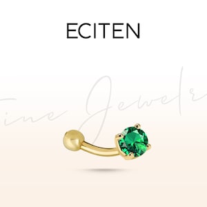 Smaragd Solitär Augenbrauen Ring, Rook Barbell in 14K Solid Gold, Curved Barbell, Prong Set Piercing, 16G (1,2 mm) Knorpelpiercing, Geschenk für Sie