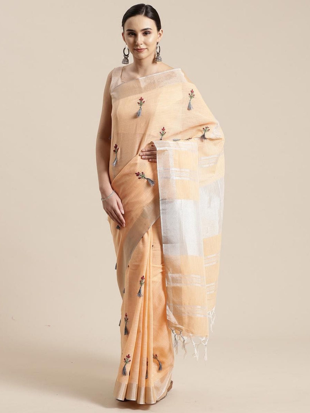 Peach Warm Tone Embroidered Saree main image 0