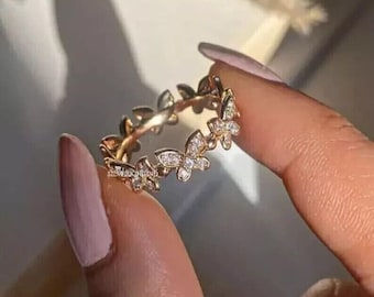Butterfly Moissanite Ring Gold Plated Moissanite Wedding Bands Women Ring Promise Anniversary Ring Best Gift For Her