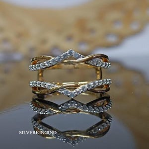 Enhancer Crisscross Band Ring, 1.20 Ct Round Diamond Women&#39;s Ring 14k Yellow Gold Plated Wrap Guard Ring ,925 Sterling Silver