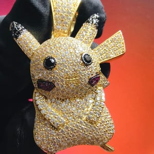 Pikachu Cartoon Anhänger Rund Diamant / 14K Gelbgold 925 Sterling Silber, Hip Hop Anhänger, Cartoon Anhänger Geschenk Für sie / ihn