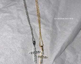 VVS Moissanite Tiny Cross Pendant Necklace | Dainty Diamond Look Cross |  Gold Plated | Minimal Faith Jewelry Gift