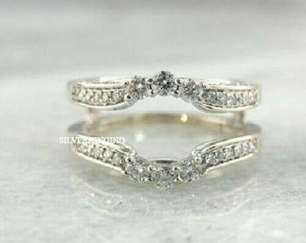 2Ct Round Cut Moissanite Crown Wedding Enhancer Wrap Band Ring 14K Yellow Gold Finish, Engagement Enhancer Guard Ring