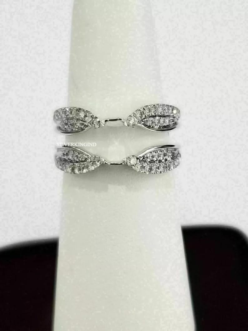 14K White Gold Wrap Guard Wedding Ring/ Enhancer Matching Ring/ Round ...