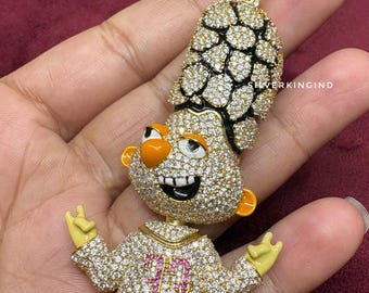 Custome character Pendant, Real Moissanite Cartoon Animal Pendant, Hip Hop Jewelry, Gold Plated Enamel pendant, Free Name Engraving Pendant