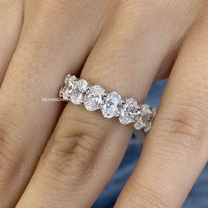 3.55CT Oval Simulated Diamond Band, Solitaire Full Eternity Oval Band, Oval Cut Silver Wedding Band, Classic Stackable Engagement Gold Band