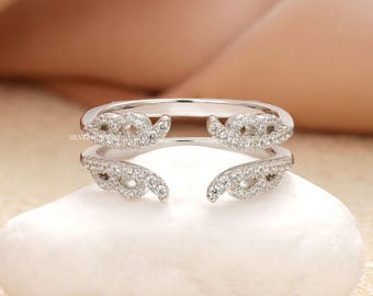 Moissanite Enhancer and Wrap for High-Profile Rings, Round Cut Wedding Bands Matching Bands for Engagement Rings Guard Ring Jacket Protector