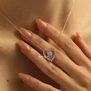 Heart Shape Pendant, Trendy Round Brilliant Cut Moissanite Engagement Necklace, Best Pendant Gift For Special One, Gift For Her