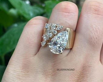 Women Thick Wedding Band pear Cluster Engagement Women Ring, Promise Ring, Gift For Her, Custom Ring 925 Sterling Silver / multi stone Ring