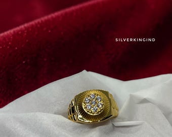 Men’s Moissanite Ring 14K Gold Plated | Diamond Cluster Signet Ring | Hip Hop Ring for Men | Statement Ring | Luxury Gift for Him