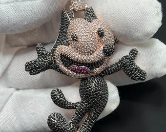 Colgante personalizado con personajes de moissanita auténtica / Colgante personalizado de moissanita Joyería / Colgante de moissanita auténtica y ónix negro /