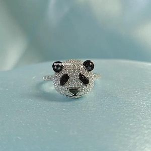 Anillo de panda con dibujos animados para mujer, unisex, de diamantes, para uso diario, regalo de aniversario, para ella y para él, anillo de panda esmaltado.