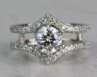 Engagement Ring Jacket Enhancer, Double V Shaped Wedding Band, Moissanite Ring Guard, Ring Enhancers And Wraps, Customizable Ring Enhancer