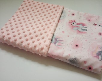 Baby blanket, Minky blanket,  ligth rose blanket, with unikorn, soft blanket