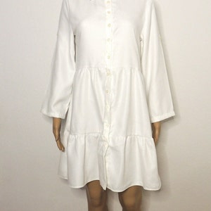 Short shirt dress with long sleeves, summer dress with flounce, beach dress in white