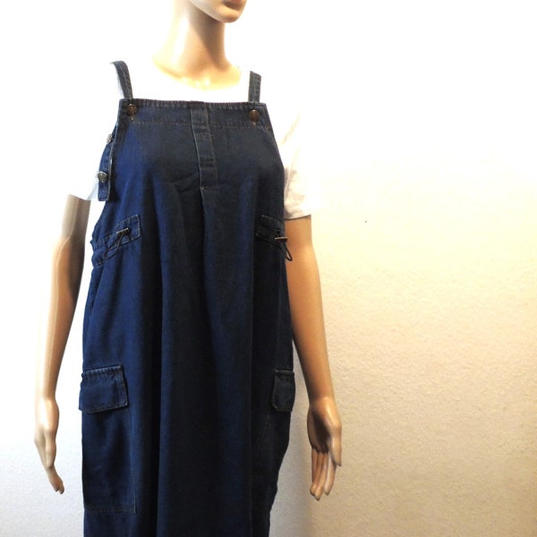 Jeanskleid aus Baumwolle Denim mit Seitentaschen, Midi Trägerkleid, lässiges Freizeitkleid