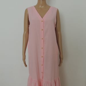 Midi blouse dress with V-neck and button placket, modern summer dress with flounce at the hem, casual leisure dress