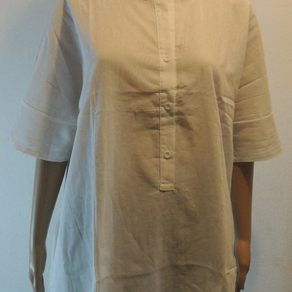 Damen Longbluse mit Kurzarm und Knopfleiste, Sommer Hemd-Tunika in Weiß, Freizeitbluse