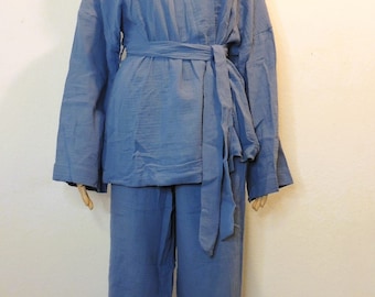 Musselin Damen Kimono Set aus 100% Musselin-Baumwolle, Robe Set, Gauze Pyjama, 2 Teiler, Hausmantel, Schlafanzug, Bademantel, Wellness