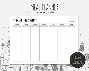Printable Meal Planner | A4, A5, Letter Sizes (PDF Download)