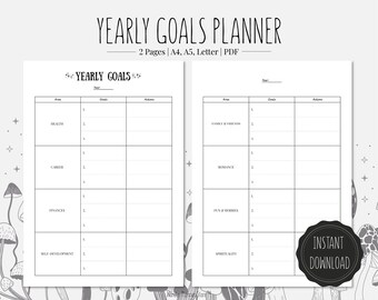 Yearly Goal Planner | Printable PDF | A4, A5, Letter format