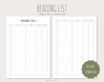 Reading List | Printable PDF | A4, A5, Letter format