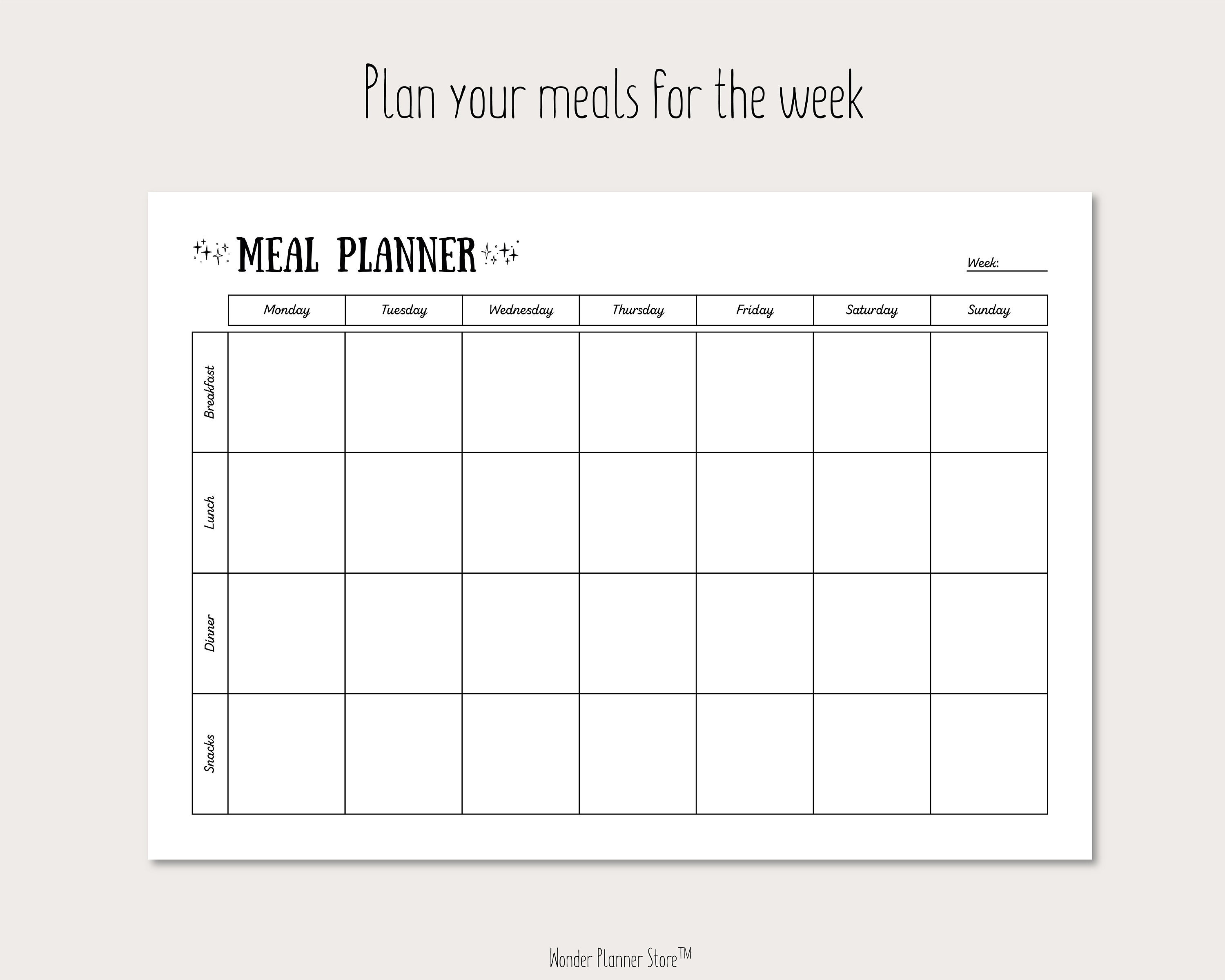 Meal Planner Printable PDF A4, A5, Letter Format Monday &amp; Sunday Start ...