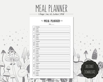 Printable Meal Planner | Weekly Menu, A4 A5 Letter (PDF)