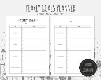 Yearly Goal Planner | Printable PDF | A4, A5, Letter format