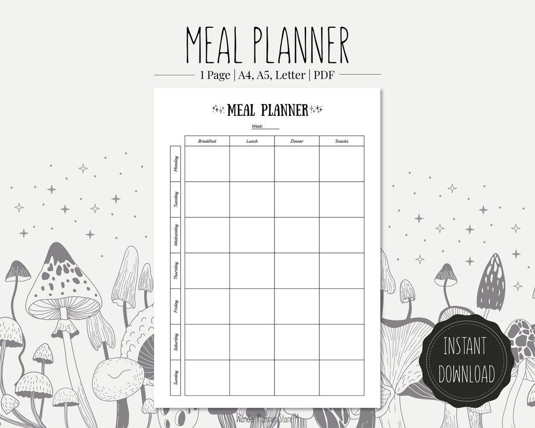Printable Meal Planner | Weekly Menu, A4 A5 Letter (digital Download ...