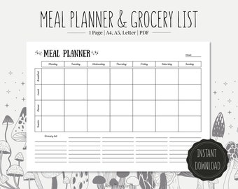 Printable Meal Planner & Grocery List | A4, A5, Letter (PDF)