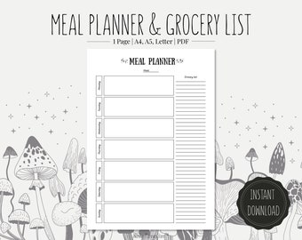 Printable Meal Planner & Grocery List | A4, A5, Letter (PDF)