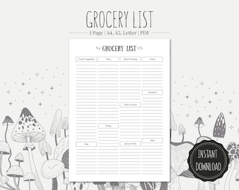 Printable Grocery List | A4, A5, Letter Sizes (PDF)