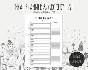 Printable Meal Planner & Grocery List | A4, A5, Letter (PDF)