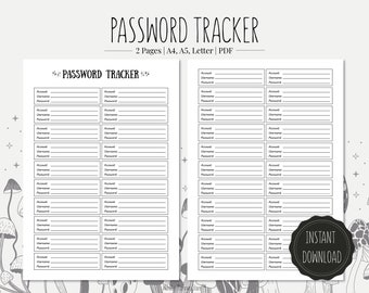 Password Tracker Printable | Home Organization (PDF)