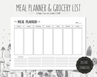 Printable Meal Planner & Grocery List | A4, A5, Letter (PDF)