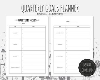 Quarterly Goal Planner | Printable PDF | A4, A5, Letter format