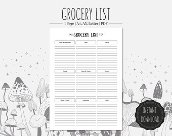 Printable Grocery List | A4, A5, Letter Sizes (PDF)