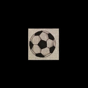 May include: A black and white soccer ball design on a white mesh background. The soccer ball is made up of black pentagons and white hexagons, outlined in black. The image is set against a black background.