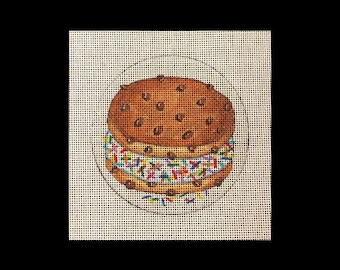 Needlepoint canvas ice cream cookie sandwich 4" perfect size for a cookie sandwich ornament, coaster, wall decor or for table top display.