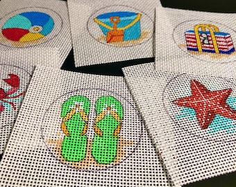 Mini Super Cute Summer Bag Charms Needlepoint hand painted canvas, 2" perfect size multi-use ornament, bag charm, tabletop display, or wall