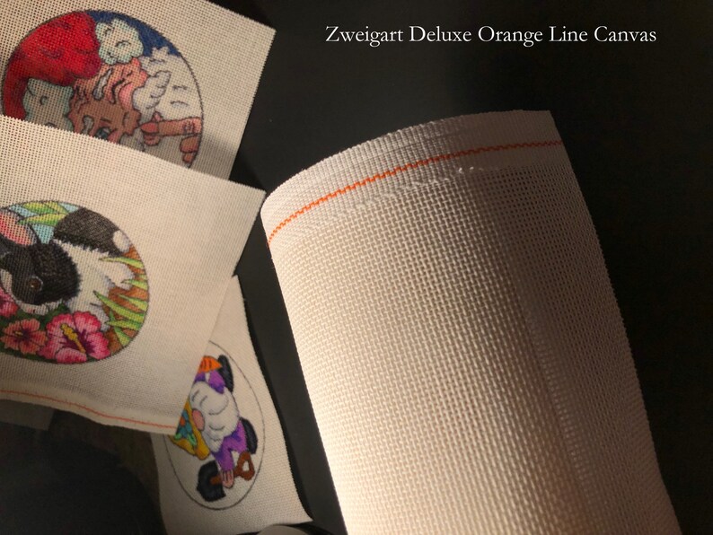 Hand Painted Needlepoint Floral Design on Orange Line Zweigart Canvas